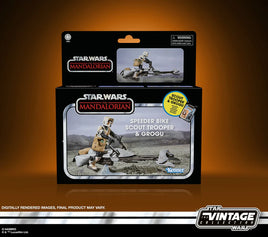 IN STOCK! Star Wars The Vintage Collection Speeder Bike Vehicle with 3 3/4-Inch Scout Trooper and Grogu Action Figures