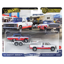 IN STOCK! Hot Wheels Team Transport 2024 Mix 3, 1963 Chevy Nova with 1988 Chevy Silverado 3500