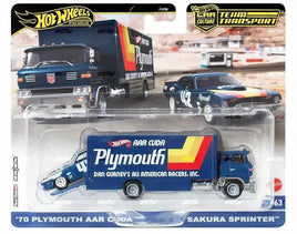 IN STOCK! Hot Wheels Team Transport 2024 Mix 1 Vehicle: 1970 PLYMOUTH AAR CUDA with SAKURA SPRINTER