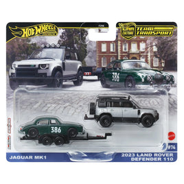 IN STOCK! Hot Wheels Team Transport 2025 Mix 1 Vehicle, Jaguar MK1 and 2023 Land Rover Defender 110