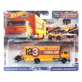 IN STOCK! Hot Wheels Team Transport Mix 3 2023, Mad Mike Mazda RX3 GT with Sakura Sprinter